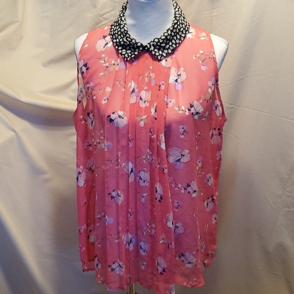 Bisou Bisou Pink Floral Blouse SZ MD